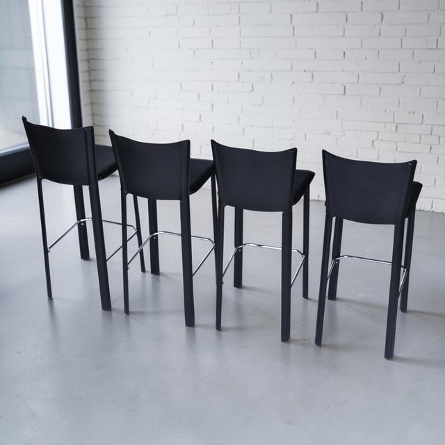4 Frag Contemporary Italian Black Leather Barstools For Sale - Image 11 of 18