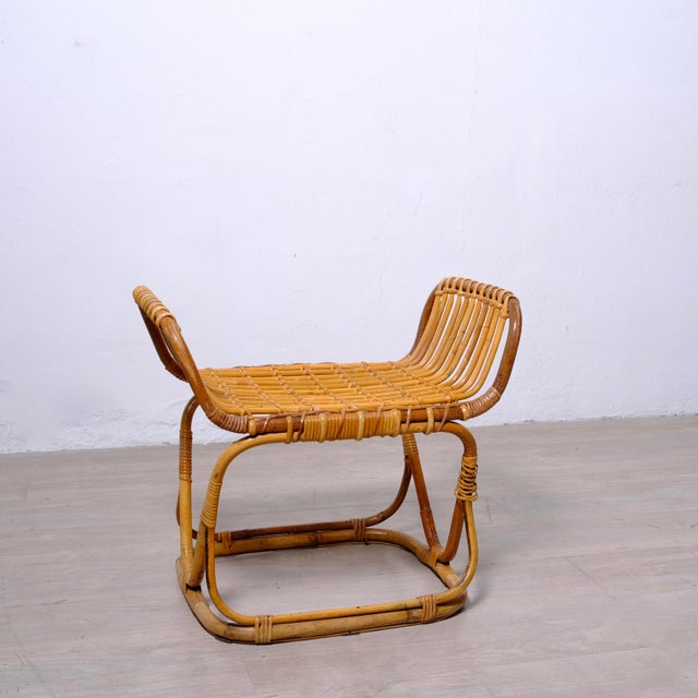 Vintage Italian Bamboo and Wicker Ottoman, 1950s For Sale - Image 9 of 13