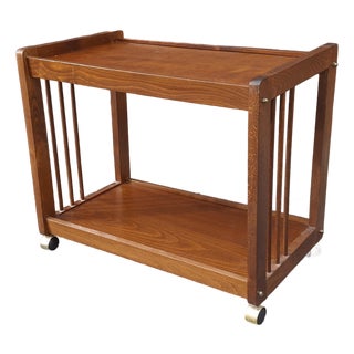 Late 20th Century American Classical Oak Tiered Rolling Bar Cart For Sale
