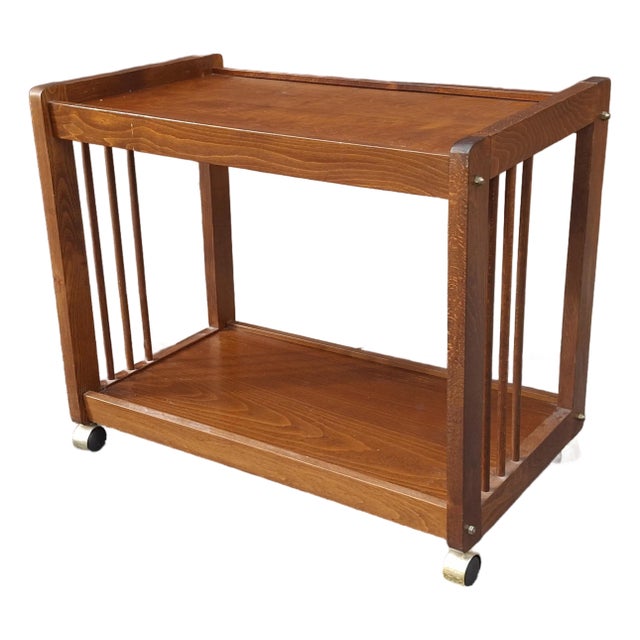 Late 20th Century American Classical Oak Tiered Rolling Bar Cart For Sale