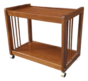 Late 20th Century American Classical Oak Tiered Rolling Bar Cart