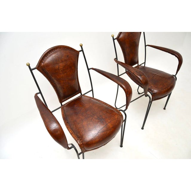 1960s Vintage French Iron and Leather Armchairs, 1960s, Set of 2 For Sale - Image 5 of 11