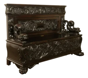 Antique Italian Renaissance Revival Carved Walnut Hall Bench Chest Dolphins 1870
