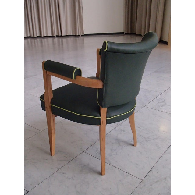 Desk Chair with Green Leather Seat and Light Piping, 1930s For Sale - Image 3 of 12
