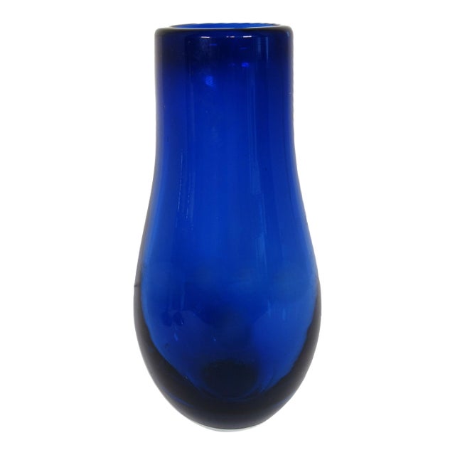 Mid-Century Blown Glass Vase Cobalt Blue 9" For Sale