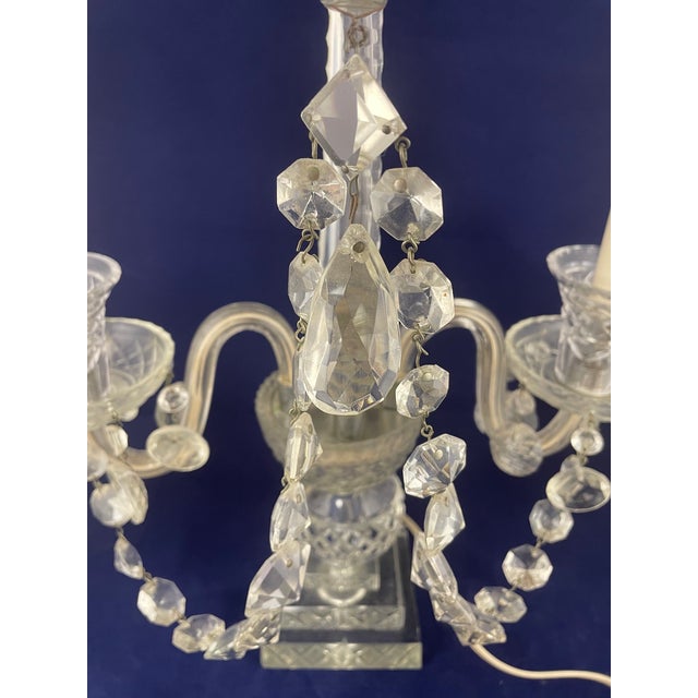 1950s Vintage Pair of Large Regency Style Electrified Crystal Candelabrum For Sale - Image 5 of 18