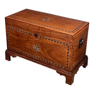 Late 19th Century Dutch Colonial Inlaid Camphorwood Trunk/Chest on Stand For Sale