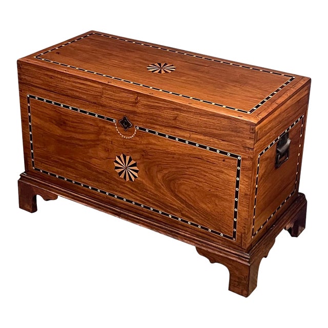 Late 19th Century Dutch Colonial Inlaid Camphorwood Trunk/Chest on Stand For Sale