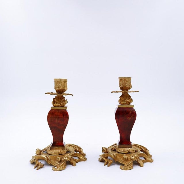 Napoleon III Style Gilt Bronze Candleholders, Set of 2 For Sale - Image 9 of 13