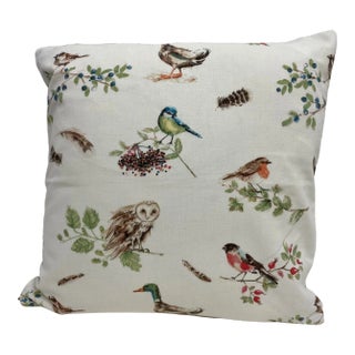 16" Square Pillow Adorned With Cheerful Colorful Birds, Owls & Ducks - Made in Uk. For Sale