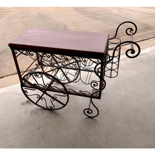 Vintage Brass and Wood Bar Cart For Sale - Image 6 of 6