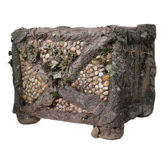 Early 20th Century Cement Planter with Faux Wood Decoration and Pebbles, Rockery, France For Sale