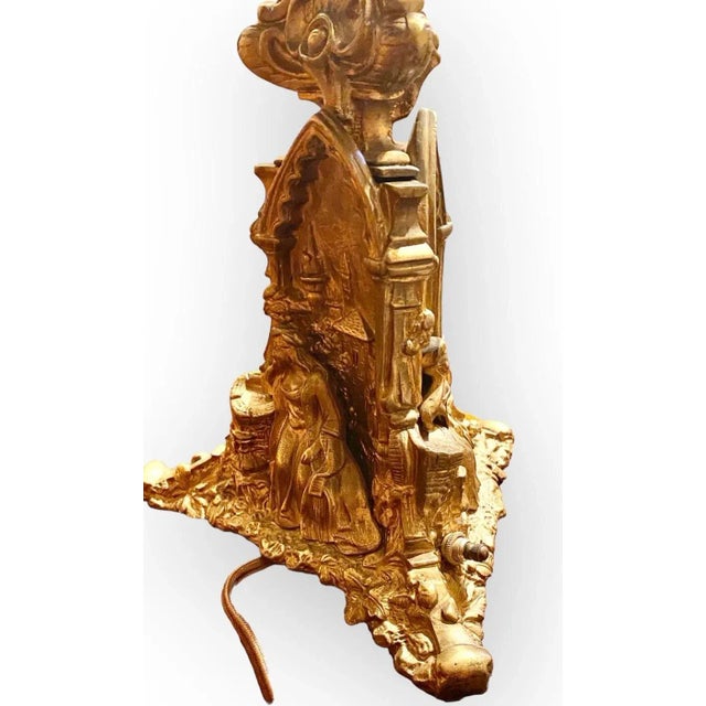 Gothic Pair of Antique American Cornelius Gilt Bronze and Crystal Three Arm Candelabra For Sale - Image 3 of 10
