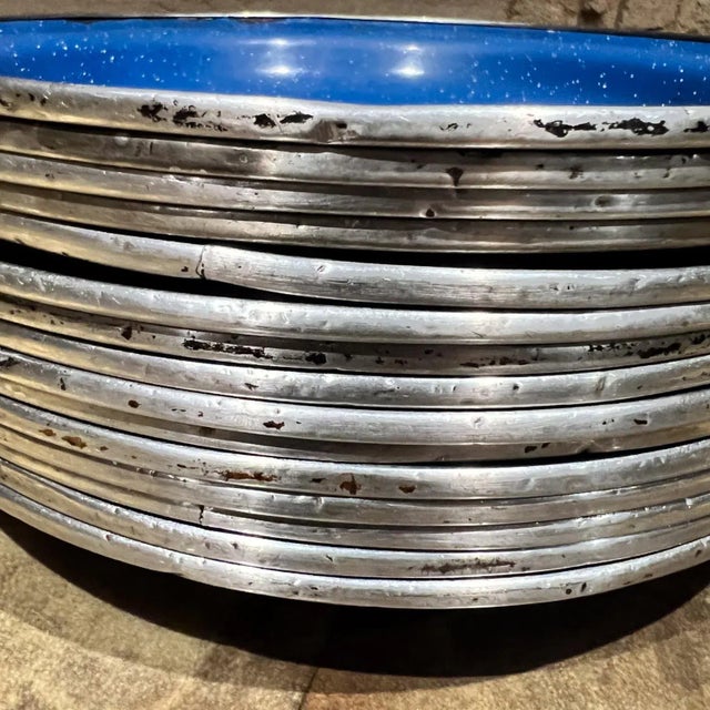 1960s Speckled Blue 15 Enamelware Plates Camping Dinnerware Mexico For Sale In San Diego - Image 6 of 8