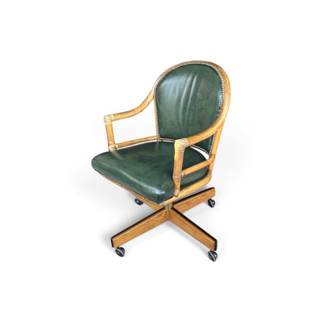 Vintage McGuire Louis XVI Swivel-Tilt Desk Chair in Green Leather For Sale - Image 10 of 18