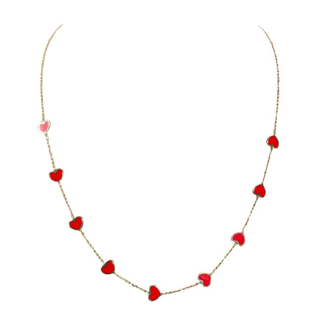 Red Enamel Heart Necklace in 14K gold For Sale