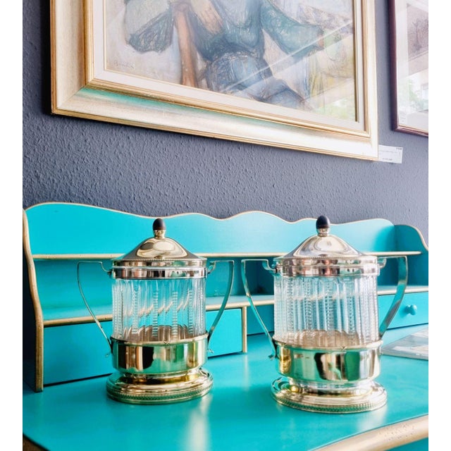 Large Art Nouveau Lidded Containers with Glass Inserts, 1890s, Set of 2 For Sale - Image 3 of 15