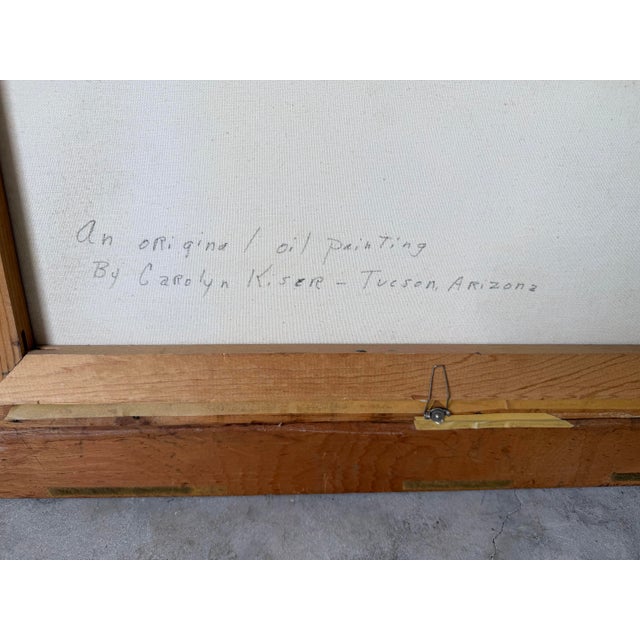 1970’s Carolyn Kiser “Tucson, Arizona” Impressionist Desert Landscape Oil on Canvas Painting – Wood Framed For Sale - Image 11 of 12