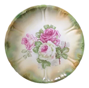 Antique Anton Mehlem Bavarian German Luster Wall Art Cake Plate Featuring Cabbage Roses
