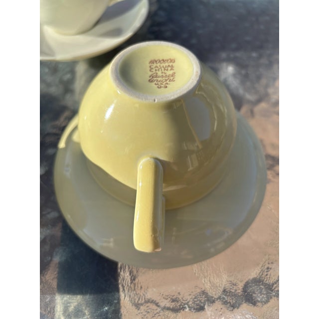 Mid-Century Modern 1940s Russel Wright White, Yellow & Light Green Cup & Saucer Set- 6 Pieces For Sale - Image 3 of 4