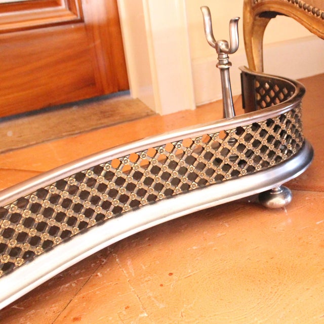 Antique English Polished Steel and Brass Fretwork Fender With Built in Tool Rests For Sale - Image 9 of 13