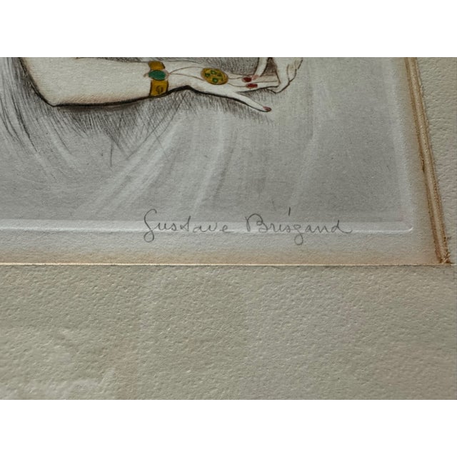 Vintage 1930 French Signed Lithograph Gustave Brisgand Nude Reclining Woman Framed For Sale - Image 4 of 7