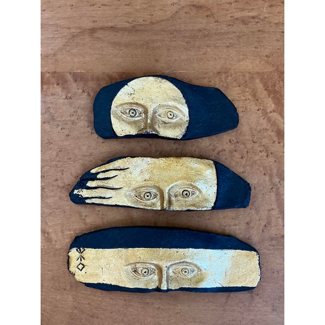 Vintage Gold Leaf Face Pottery Stripes - Set of 3 For Sale - Image 12 of 12