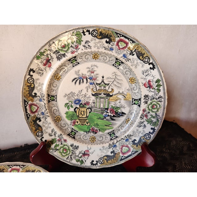 French Polychrome Ironstone Side Plates from Creil & Montereau, Lebeuf, Milliet & Cie, 1880s, Set of 3 For Sale - Image 3 of 11