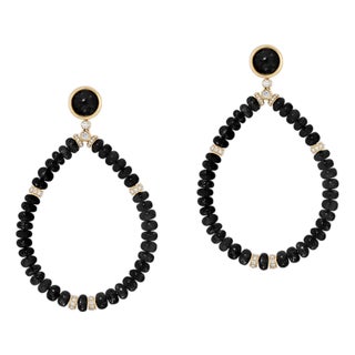 Onyx Beads Round Earrings with Diamonds, A Pair For Sale
