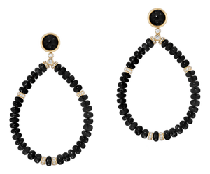 Onyx Beads Round Earrings with Diamonds, A Pair