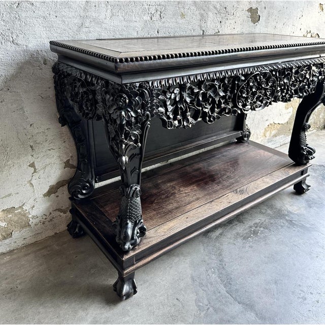 Antique 19th Century Qing Dynasty Hand Carved Console, China, 1860 For Sale - Image 13 of 15
