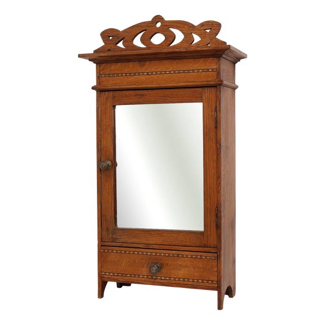 Art Deco Medicine Wall Cabinet in Wood with Mirror, 1930s For Sale