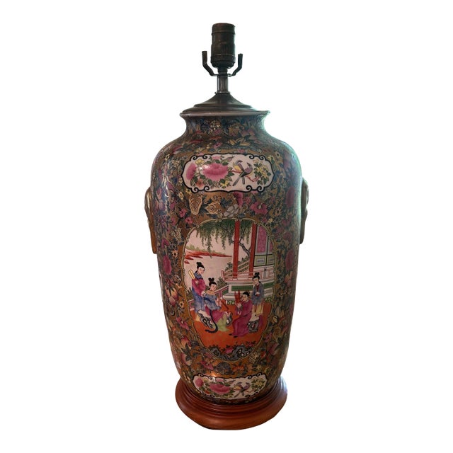 Antique 19th Century Chinese Rose Medallion Vase Lamp For Sale