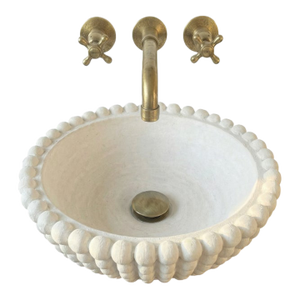 Vintage Style White Marble Bubble Rim Vessel Sink | Custom Bathroom Vanity Basin | Artisan Bathroom Decor