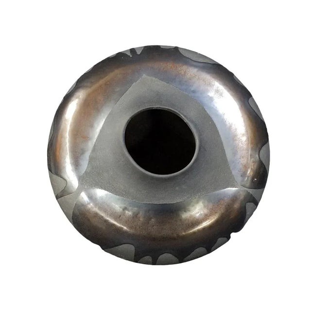 80s Contemporary Ceramic Vase on Aluminum Stand For Sale - Image 4 of 6