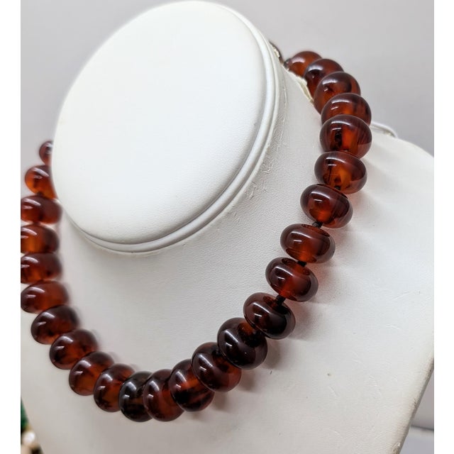 1980s Vintage 1980s Signed Pellini Italy Faux-Tortoise Beaded Necklace For Sale - Image 5 of 6