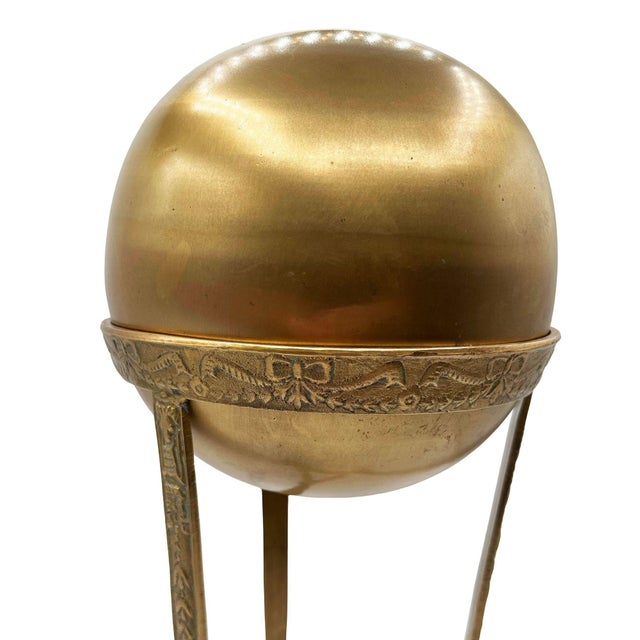 1950s 1950s Art Nouveau Style Brass Orb With Embossed Pedistal Desktop Sculpture For Sale - Image 5 of 9