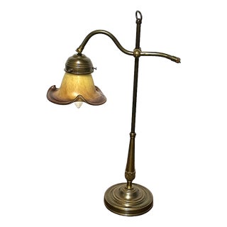Antique Brass Table Lamp with Pate De Verre Glass Shade from Unbekannt, 1920s For Sale