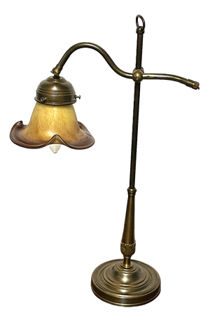 Antique Brass Table Lamp with Pate De Verre Glass Shade from Unbekannt, 1920s