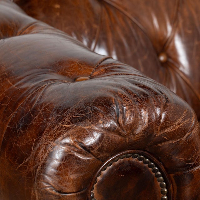 20th Century Vintage Brown Leather Chesterfield Sofa From England For Sale - Image 6 of 15
