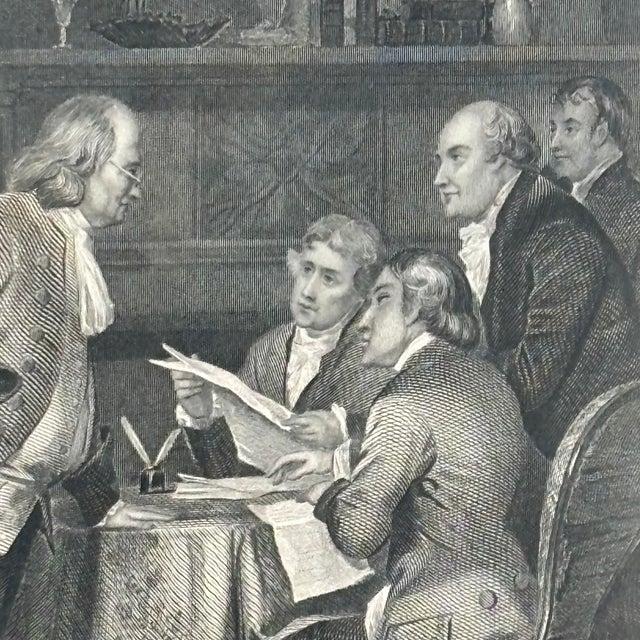 Wood 1867 "Drafting the Declaration of Independence" Steel Engraving After Alonzo Chappel -- Framed For Sale - Image 7 of 12