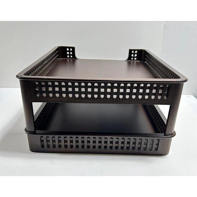 Selamat Designs Vintage Selamat Designs Mahogany Letter Tray – Two Tier Lattice Desk Organizer For Sale - Image 4 of 8
