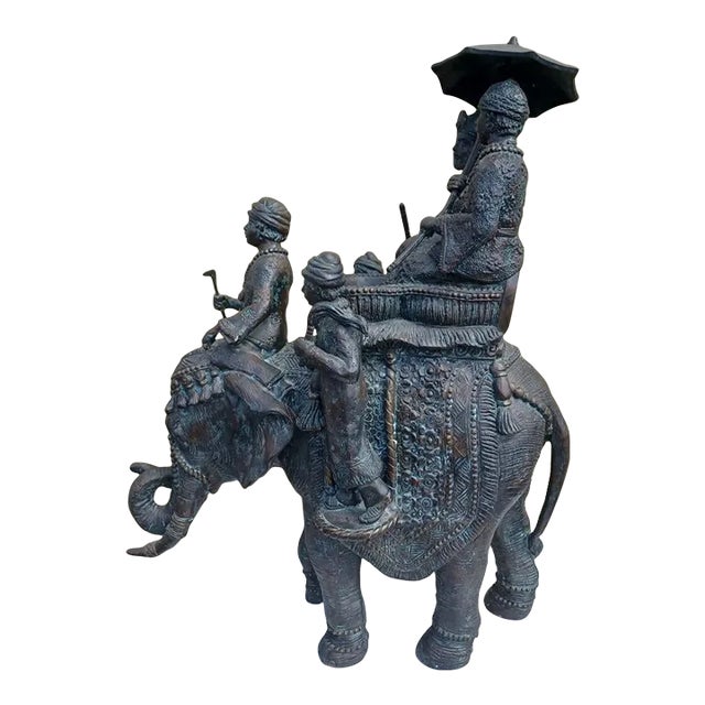 Vintage Mid 20th Century Bronze Sculpture of Elephant With Riders by Maitland Smith For Sale