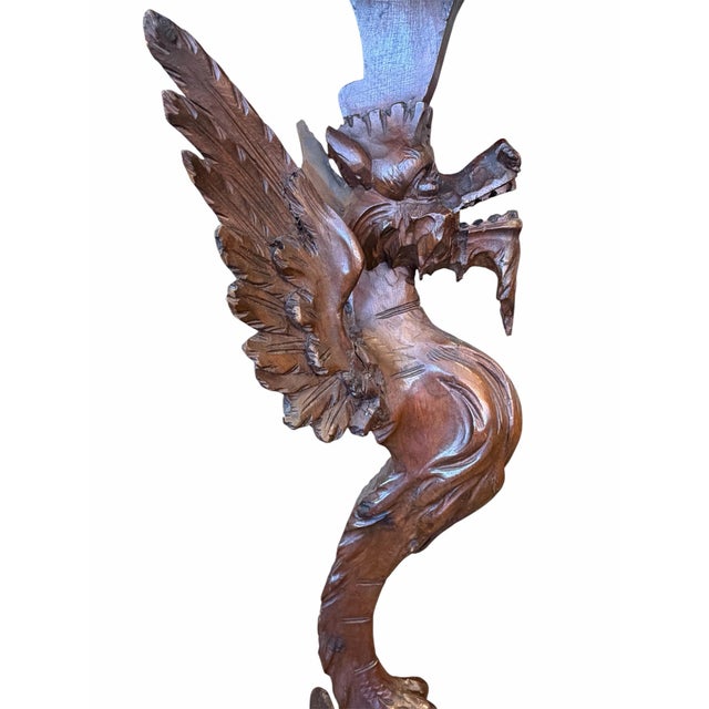 Brown Pair Carved Winged Dragon Pedestals For Sale - Image 8 of 8