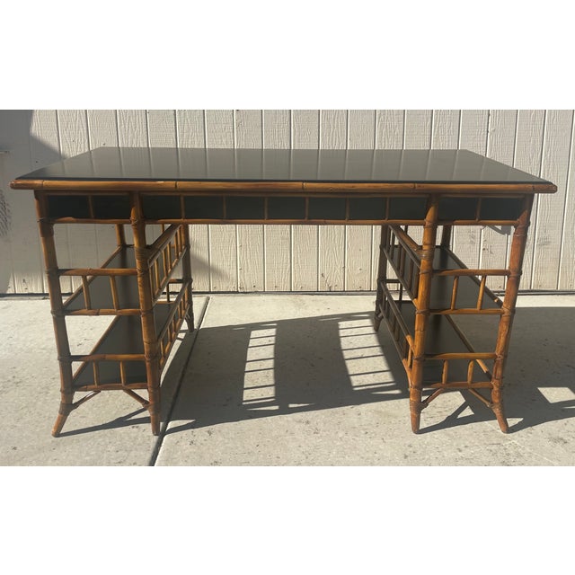 Baker Furniture Company Baker Furniture Desk or Writing Table With Bamboo Chinoiserie Fretwork For Sale - Image 4 of 14