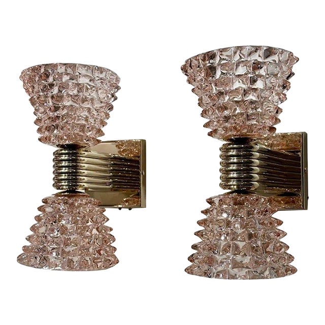 Pair of Pink “Rostri” Murano Sconces For Sale