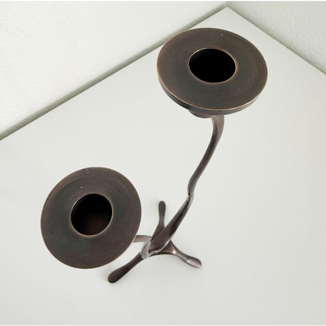 Contemporary Brutalist Bronze Wavy 2-Arm Candle Holder For Sale - Image 3 of 10