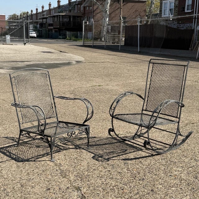 Black Vintage Salterini Art Nouveau Wrought Iron Garden Patio Sofa Chair Set - 3 PCS For Sale - Image 8 of 18