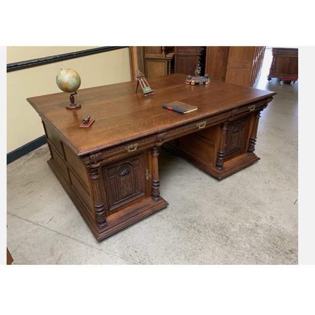 Antique Neo-Renaissance Partner Desk, 1880 For Sale - Image 9 of 12