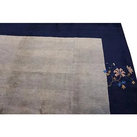 Textile 1920s Gray Solid Open Fiel Antique Chinese Peking Carpet 9'2" X 11'10" Knotted Wool Rug For Sale - Image 7 of 12